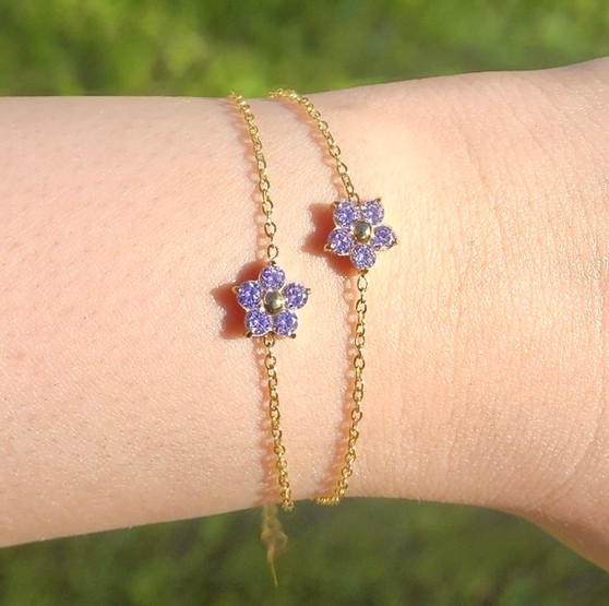 Pink Flower Gold Dainty Bracelet