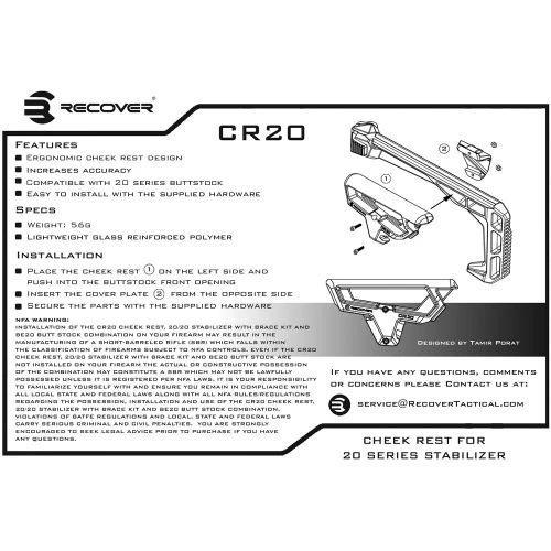 Recover Tactical Cheek Rest for 20 Series Stabilizers