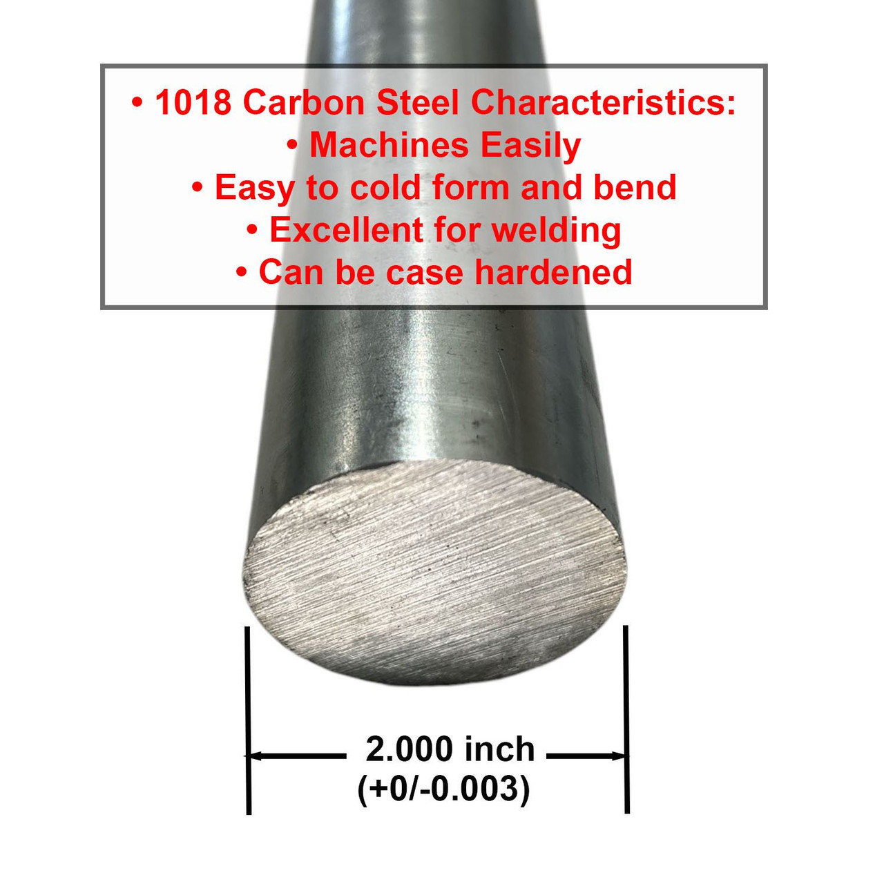 2.000 (2 inch) x 12 inches, C1018 Steel Round Rod, CF