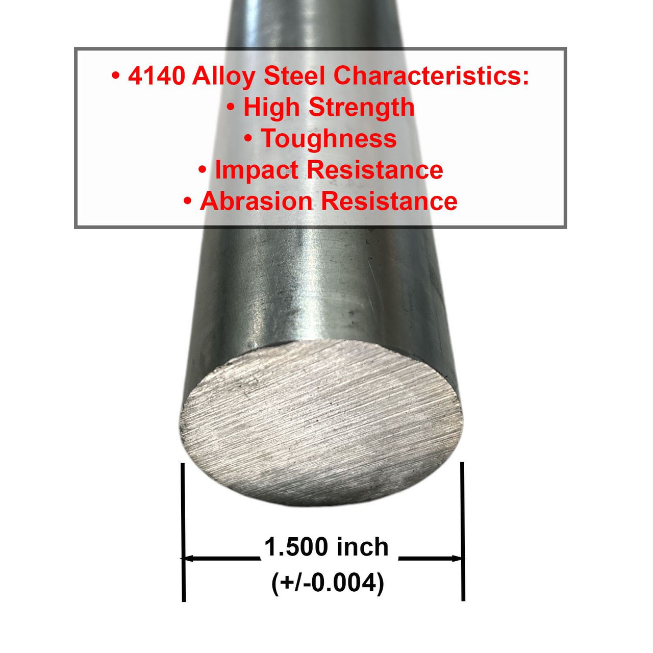1.500 (1-1/2 inch) x 72 inches, 4140 Alloy Steel Round Rod, Cold Finished