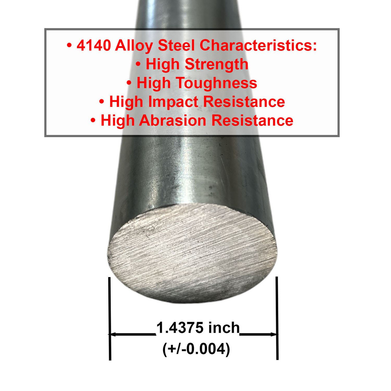 1.437 (1-7/16 inch) x 72 inches, 4140 Alloy Steel Round Rod, Cold Finished