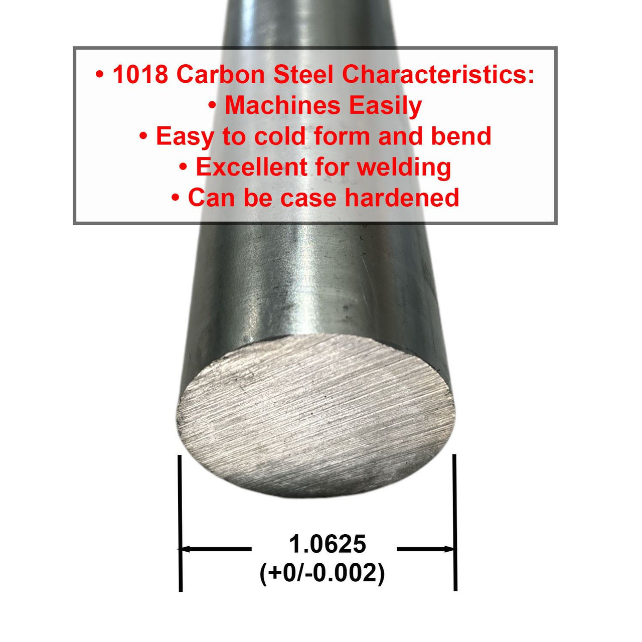 1.063 (1-1/16 inch) x 72 inches, C1018 Steel Round Rod, CF