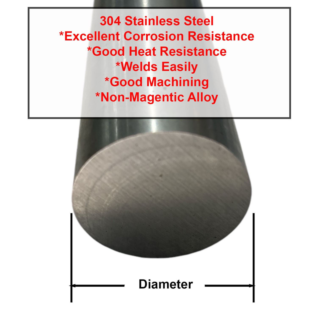 1.250 (1-1/4 inch) x 36 inches, 304 Stainless Steel Round Rod, Cold Finished