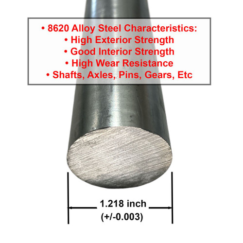 1.218 (1-7/32 inch) x 72 inches, 8620 Alloy Steel Round Rod, Cold Finished