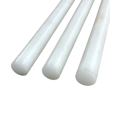 0.375 (3/8 inch) x 24 inches (3 Pack), PTFE Teflon Plastic Round Rod, White