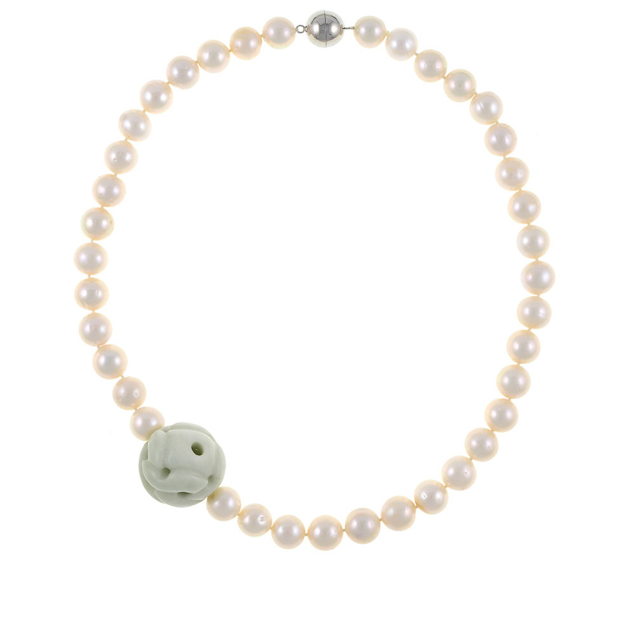 PEARL Necklace: Statement Sized Carved Jade & White PEARLS