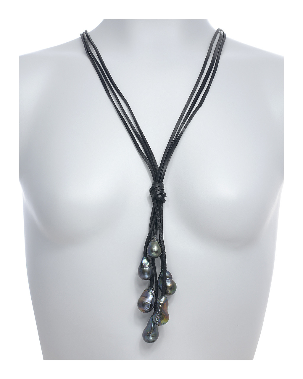 3 Strand Black PEARL Necklace Leather PEARL Necklace