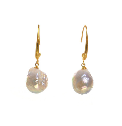 Fairy Pools - Pearl Earrings, 13-15mm Edison pearl earrings in white or natural pink/gold Gold-plated Sterling Silver drop hoops. Fairy Pools - Pearl Earrings, 13-15mm Edison pearl earrings in white or natural pink/gold Gold-plated Sterling Silver drop hoops.