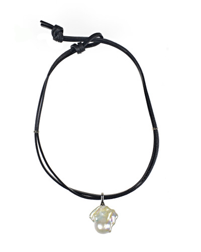 Monteverde Cloud Forest - Biawa Pearl & Black Leather Necklace, Biawa pearl necklace on double-stranded black leather, 18” in length, princess style, Features extra-large white biawa pearl (26mm) enhancer suspended from a Sterling Silver clasp on double stranded black leather with accent Sterling Silver ties, Necklace closes with slip-knot closure, Biawa pearl can be removed and used on other necklaces as an enhancer, Part of the exclusive Naughton Braun Pura Vida Collection Monteverde Cloud Forest - Biawa Pearl & Black Leather Necklace, Biawa pearl necklace on double-stranded black leather, 18” in length, princess style, Features extra-large white biawa pearl (26mm) enhancer suspended from a Sterling Silver clasp on double stranded black leather with accent Sterling Silver ties, Necklace closes with slip-knot closure, Biawa pearl can be removed and used on other necklaces as an enhancer, Part of the exclusive Naughton Braun Pura Vida Collection
