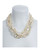 on model, White Cliffs Pearl necklace: 5 strands of mixed sized seed pearls mixed with freshwater pearls, keshi, coin, and stick pearls, and dotted with glass beads,individually hand-knotted on silk, featuring a mixed metal leaf toggle clasp, 18” in length (princess length) on model, White Cliffs Pearl necklace: 5 strands of mixed sized seed pearls mixed with freshwater pearls, keshi, coin, and stick pearls, and dotted with glass beads,individually hand-knotted on silk, featuring a mixed metal leaf toggle clasp, 18” in length (princess length)