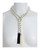 Salome Pearl necklace necklace with white and black tassel, 9-10mm white round freshwater pearls separated with onyx, individually hand-knotted on silk, on model, can be worn looped as shown, 50” in length (rope length) Salome Pearl necklace necklace with white and black tassel, 9-10mm white round freshwater pearls separated with onyx, individually hand-knotted on silk, on model, can be worn looped as shown, 50” in length (rope length)