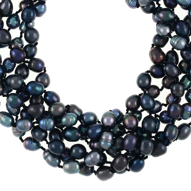 12 Strand Color Block Necklace Black and Crystal Beads Magnetic Clasp 22 -  Sanyork Fair Trade