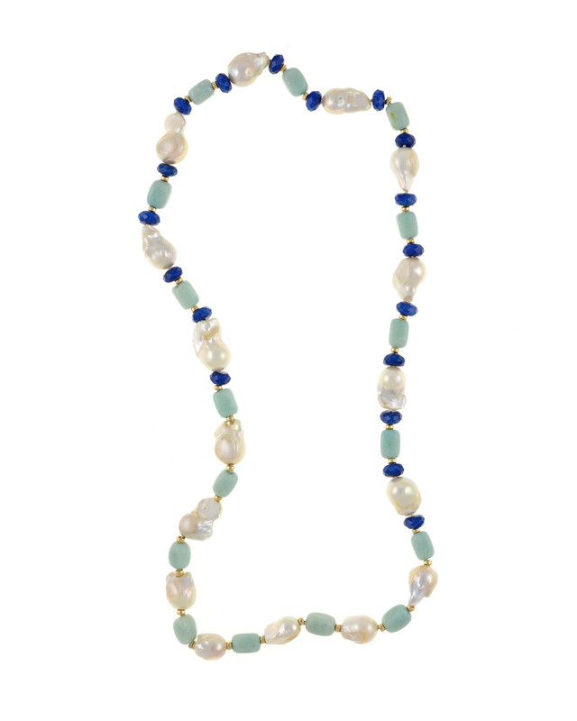 Pearl Necklace enhanced with Lapis Bead Loveliness