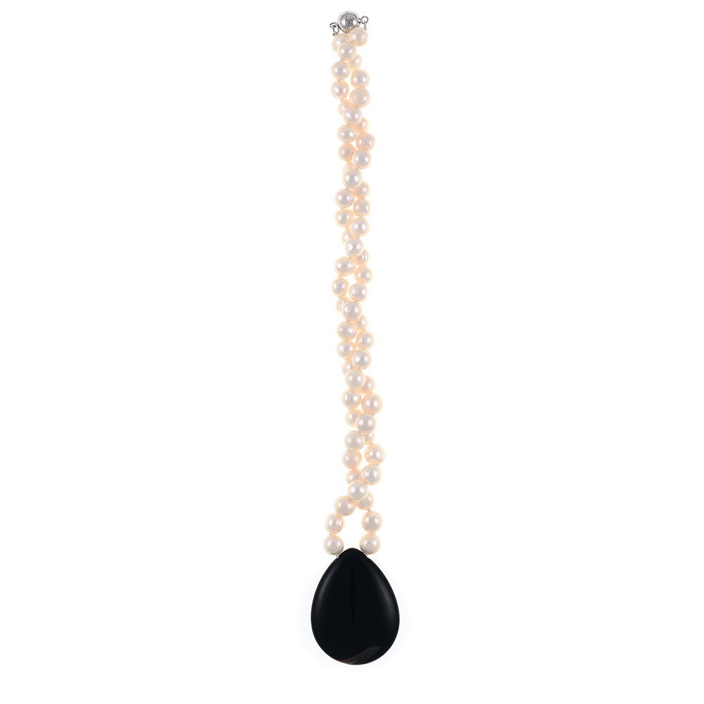 PEARL Necklace as a Reimagined Classic, White PEARLS & Black