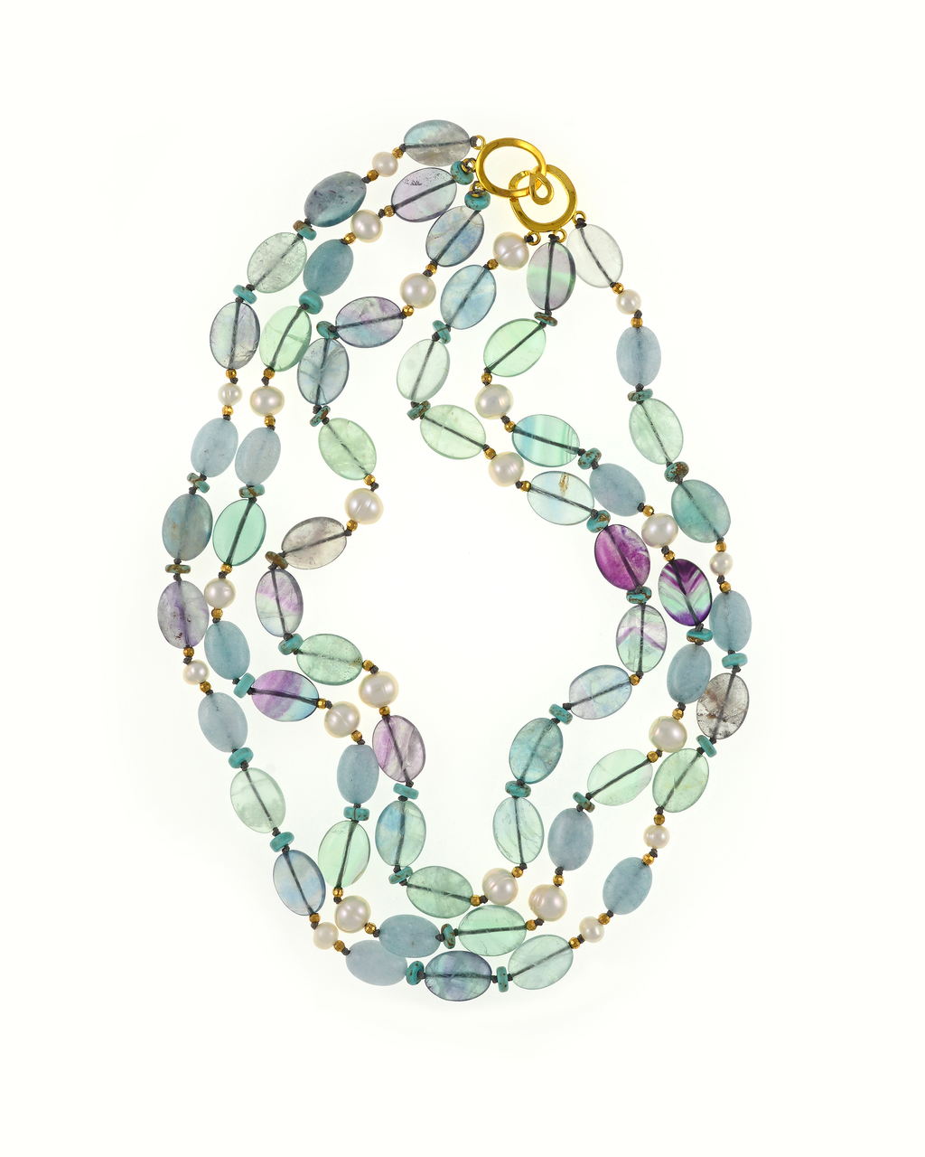 Cool blue PEARL Triple Strand Necklace, Pearls & Gems