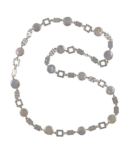 Polignano a Mare - Coin Pearl Necklace with Geometric Links