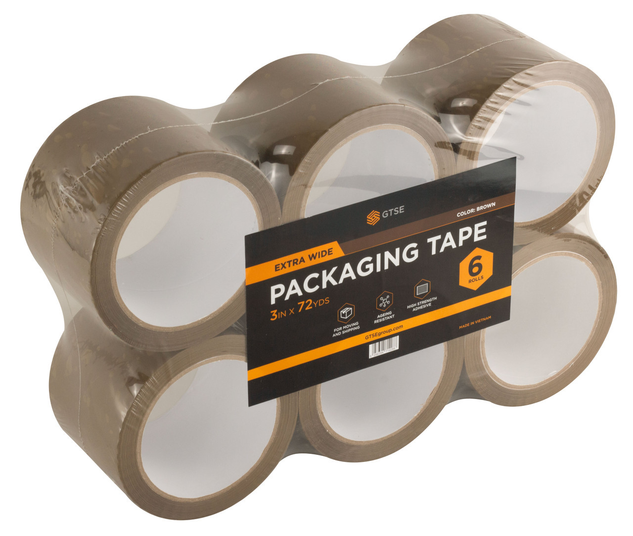 Standard Acrylic Brown Packaging Tape - 3" x 72 Yards (Pack of 6)