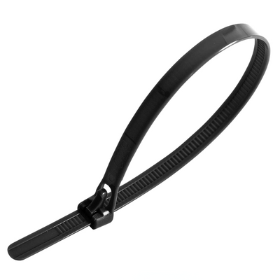 Black Reusable Trigger Cable Ties, 50lb Tensile Strength (Pack of 100)