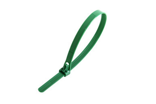 Green Reusable Trigger Zip Ties - 10", 50lb Tensile Strength (Pack of 100)