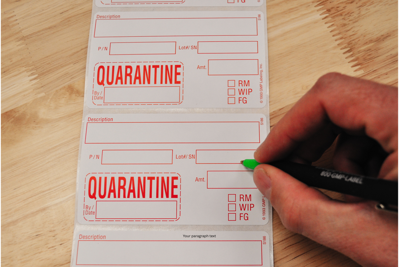 S186 QUARANTINE Label - GMP Labeling