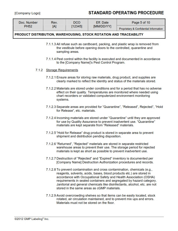 MD47 FINISHED PRODUCT RELEASE SOP Template GMP Labeling