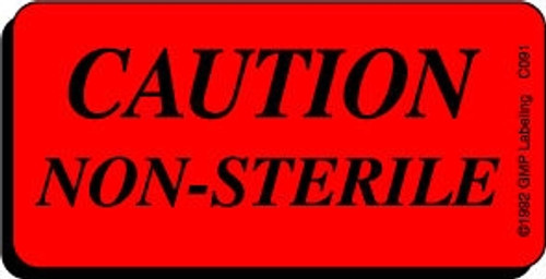 Fluorescent red "Caution Non-Sterile" label for fast status identification 1 inch by 0.5 inch