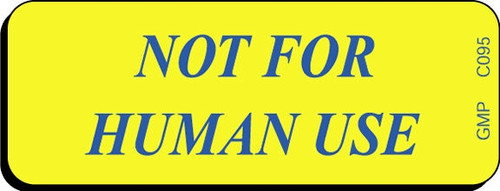 Not for Human Use Label - 2 inch by 0.75 inch yellow label with blue ink