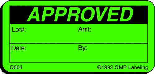 Quality Control Approved Label - Green fluorescent 2x1 label