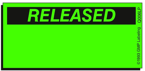 Released Status Label - 2 inch by 1 inch green fluorescent label compatible with laser printers