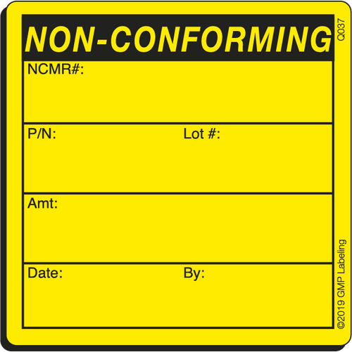 Non Conforming Material Quality Control Label - 2x2 Yellow Fluorescent