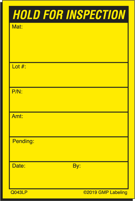 Hold for Inspection Status Label - 2 inch by 3 inch yellow fluorescent label compatible with laser printers