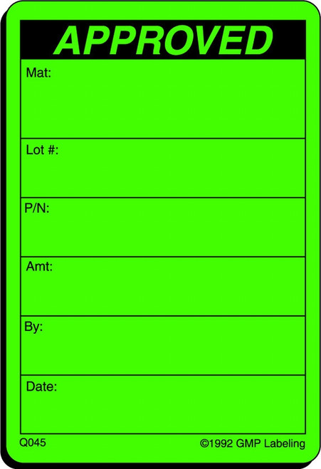 Approved Quality Control Label - Green Fluorescent 2x3 label