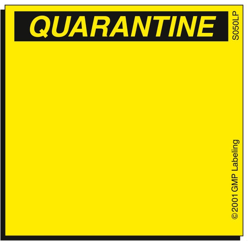 Quarantine Status Label - 2 inch by 2 inch yellow fluorescent label compatible with laser printers