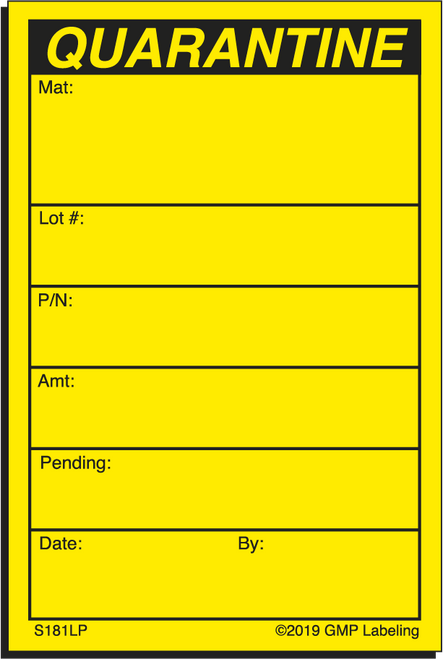 S181LP - 2 inch by 3 inch yellow fluorescent Quarantine label compatible with laser printers