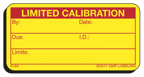 Limited Calibration Status Label - 2 inch by 1 inch red and yellow label