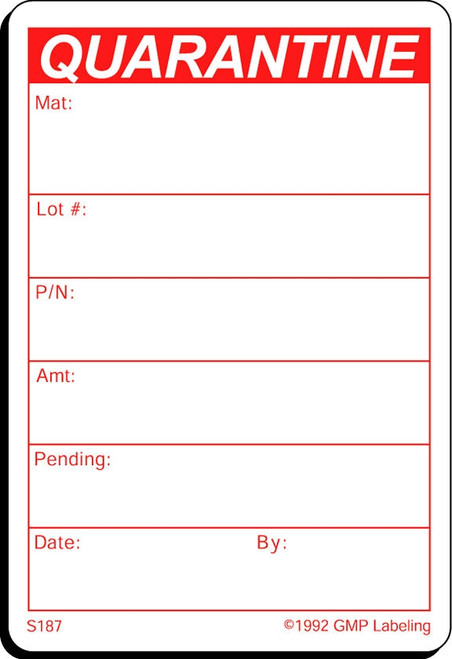 Quarantine Status Label - 2 inch by 3 inch red and white label