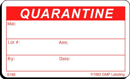 Quarantine Status Label - 2.5 inch by 1.5 inch red and white label