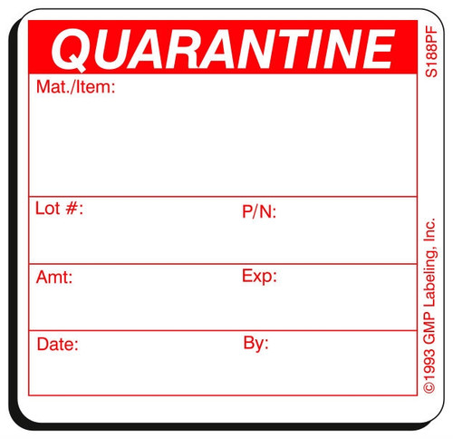 Quarantine Status Label - 2 inch by 1 inch red and white pin-feed label