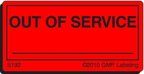 Out of Service Status Label - 2 inch by 1 inch red and black label