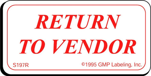 Return to Vendor Status Label - 2 inch by 1 inch red and white removable label
