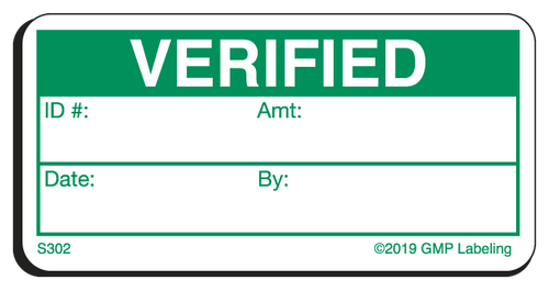 Verified Status Label - 2 inch by 1 inch green and white label