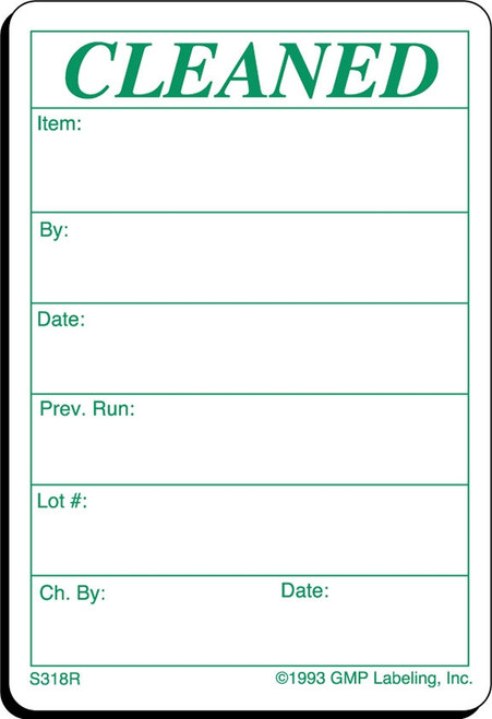 Cleaned Label - 2 inch by 3 inch green and white removable label