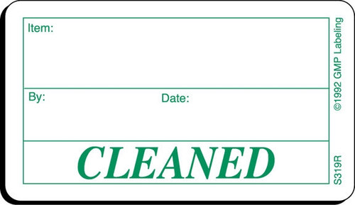 Cleaned Label - 2.5 inch by 1.5 inch green and white removable label