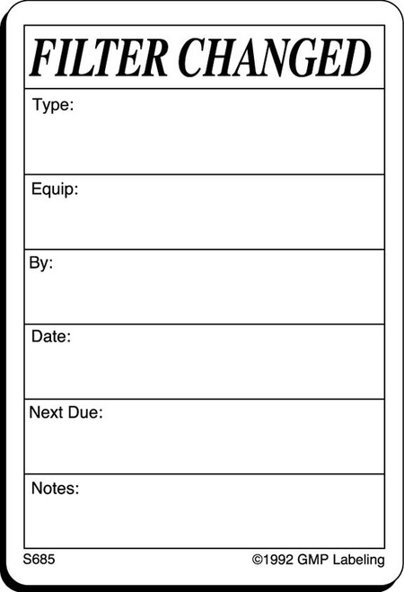 Filter Changed Label - 2 inch by 3 inch black and white label