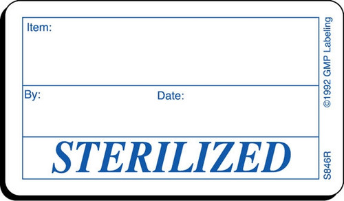 Sterilized Label - 2.5 inch by 1.5 inch white and blue removable label