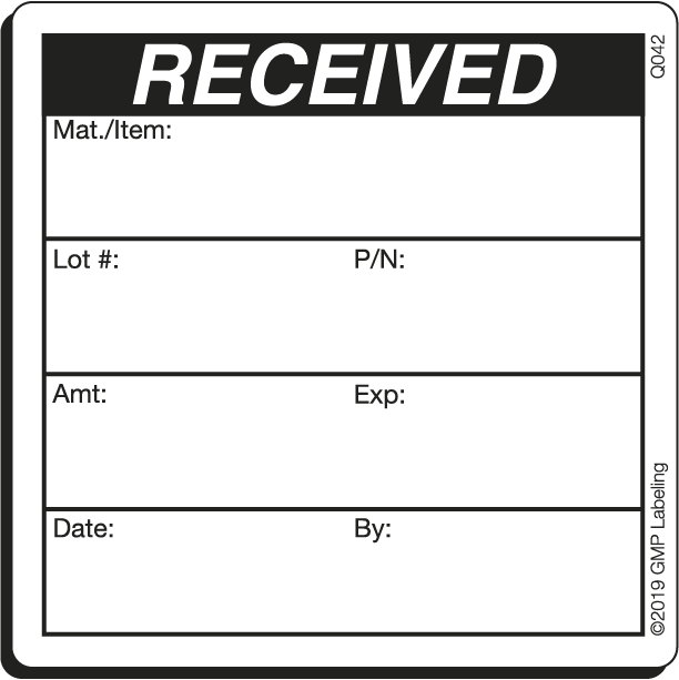 Q042  RECEIVED Quality Control Label