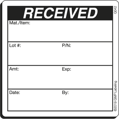 Receiving Label Samples Q042 RECEIVED Quality Control Label - GMP Labeling