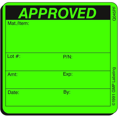 Q045PF APPROVED Quality Control Label - GMP Labeling