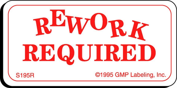 S195R REWORK REQUIRED Status Label