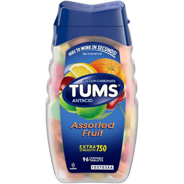 Tums 96 Ct Extra Strength Antacid Assorted Fruit Chewable